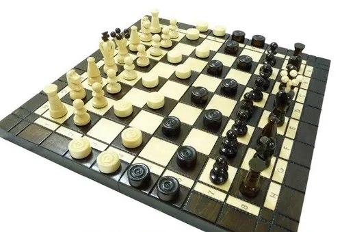 Exklusives Schachspiel mit Damenset aus Holz 35x35 cm
