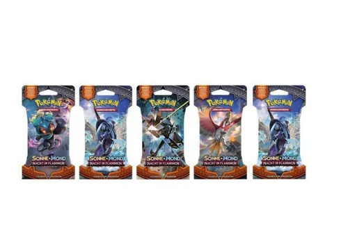Pokémon 5x Booster - Sonne & Mond - Nacht in Flammen - Sammelkarten für Pokémon-Fans, ideal zum Sammeln und Spielen, für Kinder ab 6 Jahren, spannende neue Karten und Strategien für dein Deck!
