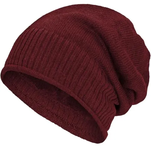 Compagno gefütterte Wintermütze für Herren und Damen Mütze Beanie Haube Einheitsgröße Strickmütze, Farbe:Dunkelrot