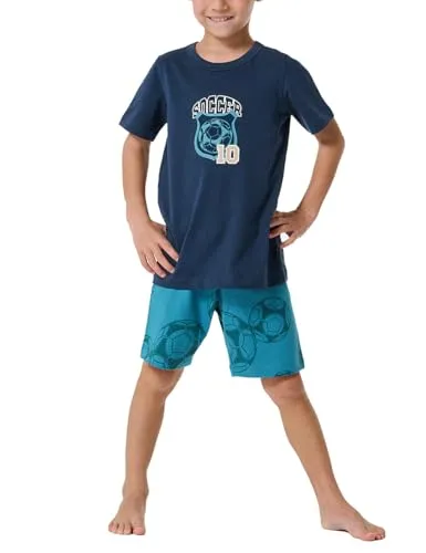 Schiesser Jungen Schlafanzug Set Pyjama kurz - 100% Organic Bio Baumwolle - Schlafanzüge für Jungen, aus 100% Bio-Baumwolle, mit farbenfrohem Allover-Muster und bequemem Softbund für besten Schlafkomfort.