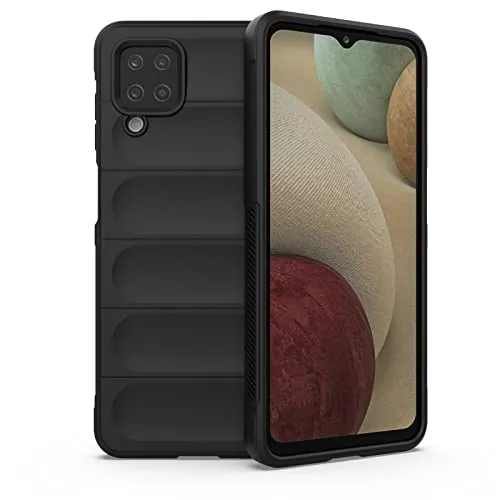 Handyhülle kompatibel mit Samsung Galaxy A12 | TPU Silikon Bumper Case | Outdoor Schutzhülle mit Stoßschutz | Schwarz