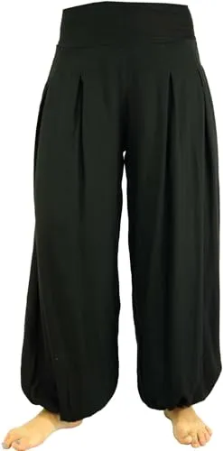 GURU SHOP Boho Pluderhose - Schwarz, Damen, Synthetisch, Size:S/M - Damen-Hosen mit gesmoktem Bund für optimalen Komfort. Diese vielseitige Schlupfhose passt perfekt zu schlichten Oberteilen und sommerlichen Boho-Tops.