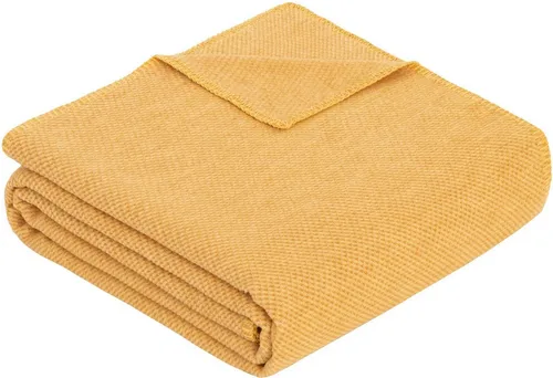 Ibena Charlotte Strickdecke 140x200 cm – Kuschelige Baumwolldecke in Gelb