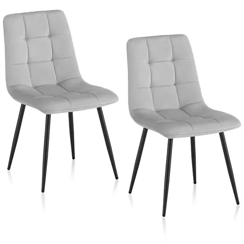 Deuline Esszimmerstühle Essstühle Esszimmerstuhl Samt Metallbeine Polsterstuhl Stühle Milano 2er-Set Hellgrau 521254