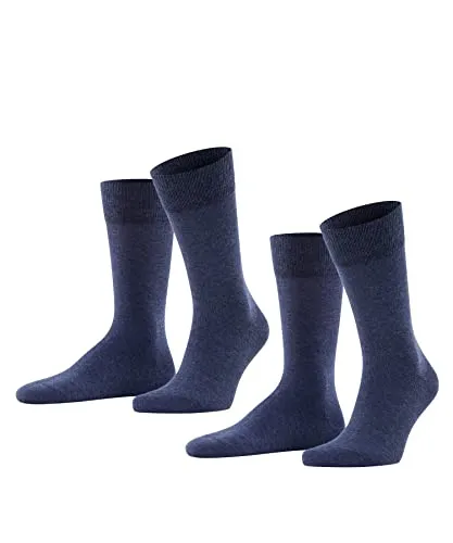 FALKE Herren Socken Happy Double Pack M So Baumwolle einfarbig 2 Paar, Blau Navy Melange 6127, 43-46