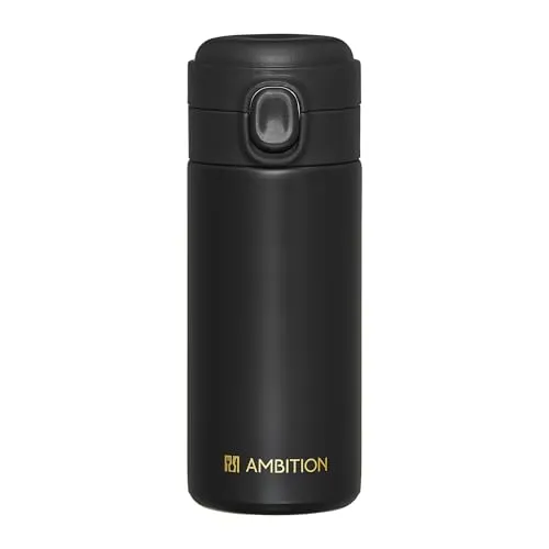AMBITION Thermobecher Kaffee to go 340 ml Alice Isolierbecher Edelstahl Klappverschlusssystem dicht schwarz