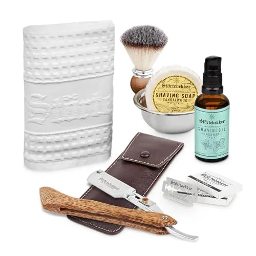 Störtebekker® Premium Rasurpflege Set - inkl. Rasiermesser, Etui, Rasierpinsel, Rasierseife, Rasierschale, Rasieröl & Rasiertuch - perfektes Rasierset für die tägliche Rasur - Geschenkidee Herren