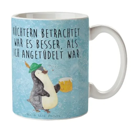 Mr. & Mrs. Panda Tasse Pinguin Bier - Geschenk, Keramiktasse, pinguine, Tasse Sprüche, Becher, Teebecher, Feierabend, Oktoberfest, oktoberfest 2023,