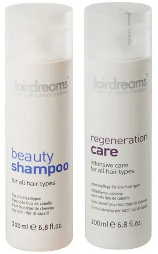 Hairdreams Haarpflege-Set: Beauty Shampoo + Regeneration Care - Shampoos für Haare mit Echthaarverlängerungen, reinigt sanft und verbessert die Haarstruktur für Glanz und Geschmeidigkeit.