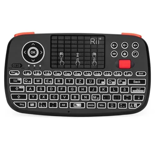 Rii Bluetooth Tastatur mit Touchpad(Bluetooth 4.0 + 2.4G Wireless), Mini Tastatur with Scrollrad und LED Hinterleuchtet(Deutsches Layout, Schwarz)