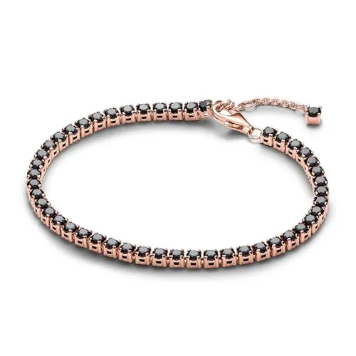 PANDORA Timeless Schwarzes Funkelndes Tennisarmband aus 14 Karat Rosévergoldeter Metalllegierung mit künstlichen Kristallen, Timeless Kollektion, 18cm, 581469C02-18