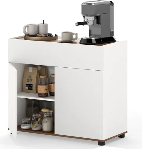 KOMFOTTEU Buffetschrank Weiß – Moderner Küchenschrank mit Schublade & 2 Türen