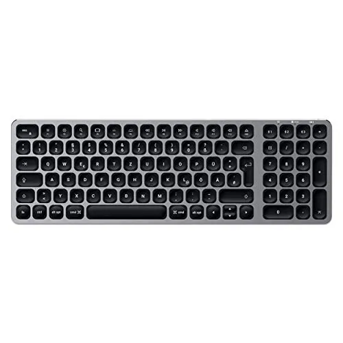 SATECHI Compact Backlit Bluetooth Tastatur in Grau und Silber - Elegante kabellose Tastatur mit Hintergrundbeleuchtung, perfekt für stylisches Arbeiten und ideal für unterwegs.