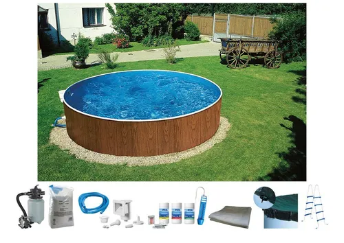 my POOL BWT Rundpool MAONI 3 - Komplett-Set in Holzoptik - Swimmingpools mit 8-tlg. Ausstattung, inkl. Sandfilteranlage und Poolabdeckung, ideal für entspannende Sommertage im eigenen Garten.