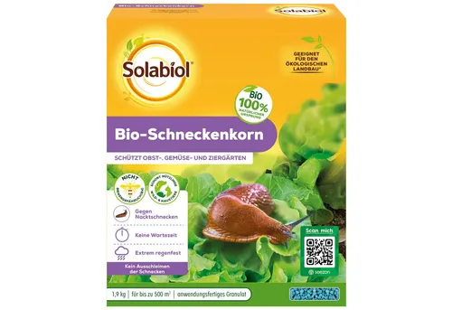 Solabiol Bio-Schneckenkorn 1,9 kg - Effektive Schneckenabwehr für Gemüse und Zierpflanzen, regenfest und unbedenklich für Kinder und Haustiere. Ideal für den ökologischen Landbau und sofortige Ernte möglich.