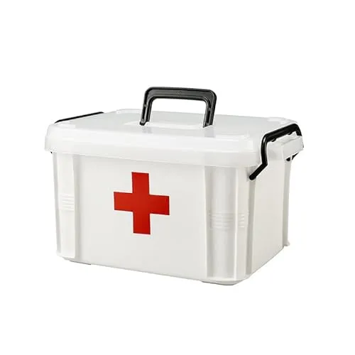 PIQIUQIU multifunktionaler Erste-Hilfe-Kasten Medizinbox für Zuhause, zur Aufbewahrung der häuslichen medizinischen Versorgung, Zwei Etagen Kunststoff, 9.25x6.49x5.31inch / 23.5 * 17.5 * 13.5cm