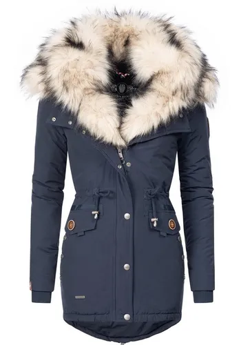 Navahoo Wintermantel Damen blau, XS 548582-0003-09960 - Wattierter Winterparka in stilvollem Blau, ideal für kalte Tage, mit abnehmbarer Kapuze und Kunstpelz für zusätzlichen Komfort.