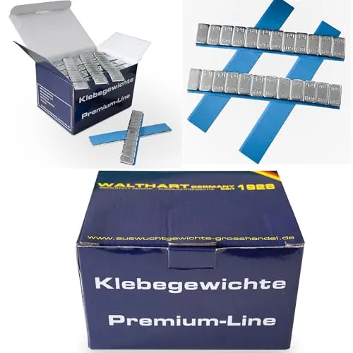 Walthart Germany seit 1928 50 Klebegewichte Auswuchtgewichte Stahlgewichte I 50x Kleberiegel aus Stahl 12x5g I für Alufelgen selbstklebend I verzinkt 3 Kg Premium-Line