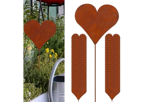 CEPEWA Gartenstecker 48er Set Herz im Rost-Design - Dekostecker für Garten und Balkon, rustikales Herzmotiv aus wetterfestem Zink – ideal für ganzjährige Gartendekoration und als persönliches Geschenk.