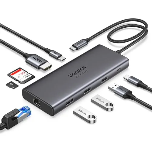 UGREEN Revodok Pro 109 USB C Hub 10Gbps USB A 3.2&USB C 3.2, HDMI 4K@60Hz, PD100W, Ethernet, SD/TF, Docking Station kompatibel mit iPhone 17/16, MacBook Pro/Air, Surface, Galaxy S24/S23 usw.