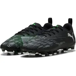 Puma Future 8 Play FG/AG Jr Fußballschuhe Kinder schwarz silber fluo grün Gr 38 - Fußballschuhe für Kinder, ideal für kreative Playmaker. Leichtes Obermaterial und innovatives Stollendesign ermöglichen 360-Grad-Beweglichkeit auf Hartböden und Kunstrasen.