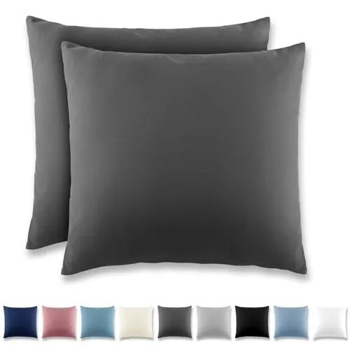 REDKEY Kissenbezug 80x80 cm 2er Set Kopfkissenbezug mit Reißverschluss - Kissenhülle aus gebürstetem Mikrofaser für Kissen,Waschbar bis 40°C Anthrazit