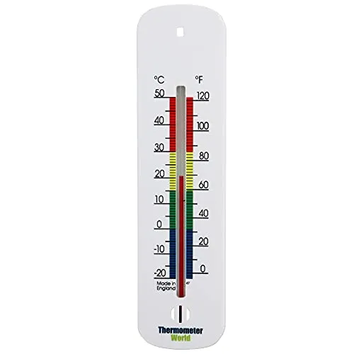 Wandthermometer für den Innen- und Außenbereich, mit farbkodierten Zonen, 145 mm, ideal für Zuhause, Büro, Garten, Gewächshaus, Garage