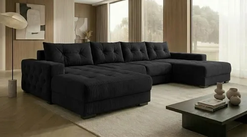 A&J MöbelLand Ecksofa Schwarz, 320x185 cm, Modulares Design für Ihr Wohnzimmer