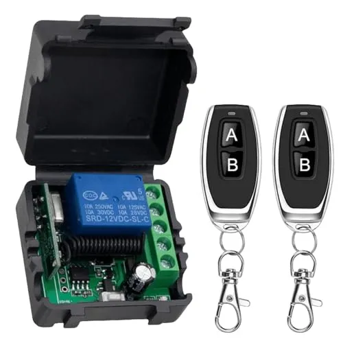 Funk Fernbedienung Schalter 5V 12V 24V 30V - Universalrelais mit 2 Fernbedienungen, ideal für die drahtlose Steuerung von Geräten bis 12V und 10A, einfach zu installieren und zu bedienen.