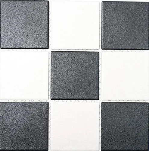 Mosaik Fliese Wand Boden Keramik Schachbrett Schwarz Weiß Duschtasse RUTSCHSICHER RUTSCHHEMMEND - MOS22-0304-R10