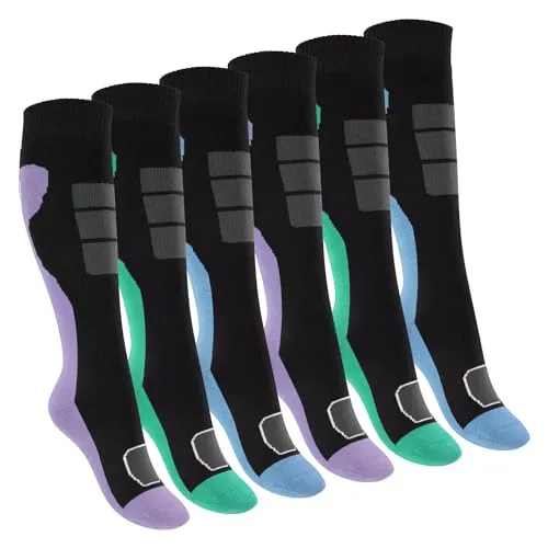 Footstar Kinder Outdoor Kniestrümpfe (6 Paar) - Bunte Thermo-Sportsocken für kalte Tage - Kniestrümpfe für Mädchen, 6er Pack mit Thermo-Effekt, ideal für Outdoor-Aktivitäten im Winter. Hält die Füße warm und bietet angenehmen Tragekomfort dank pflegeleichtem Material.