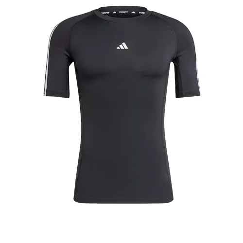 adidas Herren Techfit Compression Training 3-Stripes T-Shirt - Schwarz, Größe S - Hochwertiges T-Shirt für Training, mit AEROREADY Technologie für optimale Feuchtigkeitsregulierung und Mesh-Einsätzen für verbesserte Belüftung.