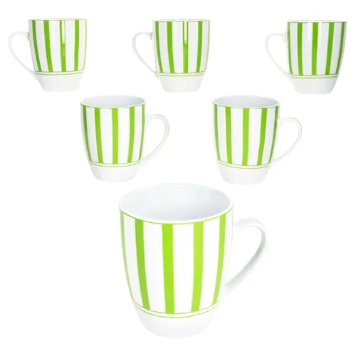 MamboCat Split grün 6er Set Kaffeebecher I 300 ml I Porzellan-Becher mit Henkel & Streifen für 6 Personen I Tassen für Heißgetränke wie Tee, Kakao & Co