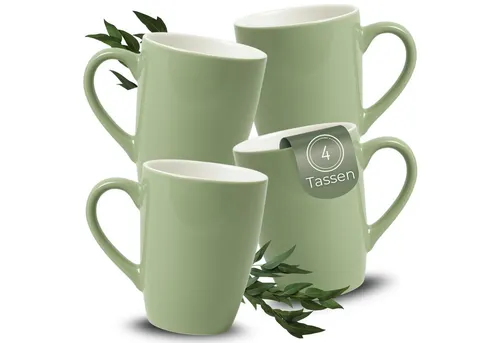 matches21 HOME & HOBBY Tasse Kaffeetassen 4er Set aus Keramik 340ml, Teetassen in Salbeigrün, 4-tlg., Keramik, Moderne Kaffeebecher Spülmaschinenfest & Mikrowellengeeignet