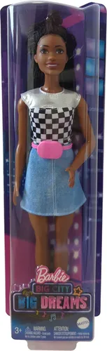 Mattel GXT04 Barbie Big City, Big Dreams  Barbie Brooklyn Puppe mit schwarzem Haar, schimmerndem Oberteil, Rock und Zubehör