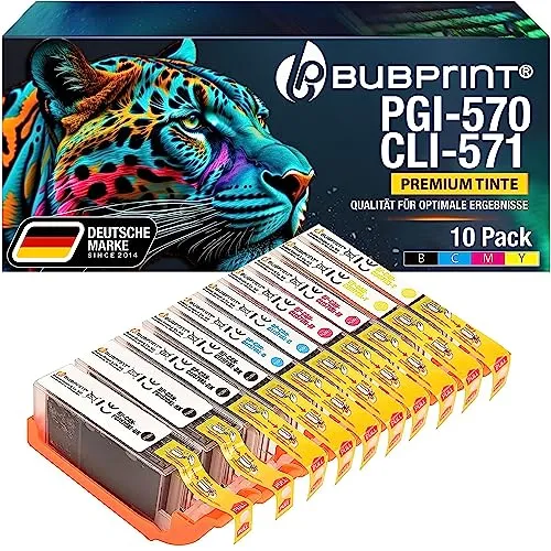 Bubprint 10 Druckerpatronen kompatibel für Canon PGI-570 CLI-571 XL - Tintenpatronen für Canon-Drucker, 100% kompatibel und getestet. Langlebige Leistung für mehr Druckseiten und einfache Installation – sofort losdrucken!