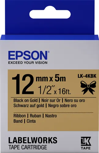 Epson LabelWorks LK-4KBK - Schwarz auf Gold - Rolle (1,2 cm x 5 m) 1 Kassette(n) Etikettenband - für LabelWorks LW-1000, 300, 400, 600, 700, 900, K400, Z5000, Z5010, Z700, Z710, Z900