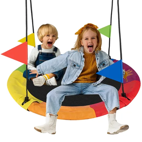 Kruzzel Nestschaukel Outdoor für Kinder und Erwachsene - Langlebig & Wetterfest - Schaukeln für bis zu 150 kg, Ø 110 cm, ideal für gemeinsames Spiel und Entspannung im Freien. Einfache Montage an Bäumen, Decken oder Gestellen.