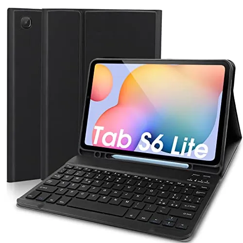 Lachesis Schutzhülle für Galaxy Tab S6 Lite, Lederhülle mit magnetischer Bluetooth-Tastatur, abnehmbar, italienisches Layout für Samsung Tab S6 Lite 10, 4 Zoll (SM-P610/P615/P613/P619, 2020/2022),Nero