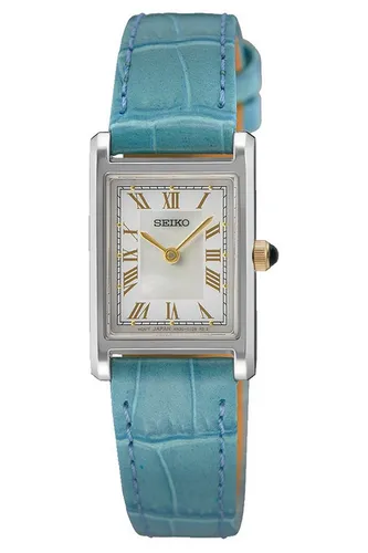 Seiko Conceptual Series Quarz SWR101P1 - Elegante Damenuhr mit Perlmutt-Zifferblatt - Damenuhren mit perlmutt-weißfarbigem Zifferblatt und türkisfarbigem Lederarmband, ideal für stilbewusste Frauen.