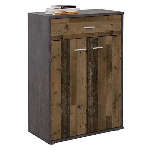 CARO-Möbel Highboard TOMMY - Modernes Highboard in Betonoptik, mit kratzfester Oberfläche, 1 Schublade und 2 Türen für optimalen Stauraum – ideal für jeden Wohnraum.