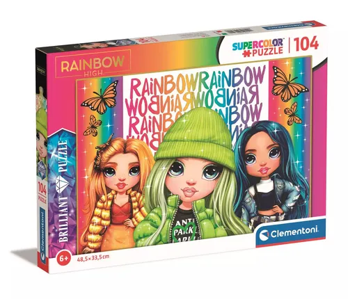 Clementoni 20342 Supercolor Brilliant Rainbow High - 104 Teile-Puzzle für Kinder ab 6 Jahren, umweltfreundlich und ideal zur Dekoration oder als Geschenk