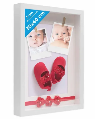 PHOTOLINI 3D-Bilderrahmen mit Passepartout - Einzelrahmen für Objekte bis 3 cm Tiefe, ideal zum Basteln und Gestalten von Erinnerungsstücken.