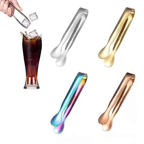 SHULLIN 4 Stücke 11cm Edelstahl Zuckerzangen Eiszange Süßigkeiten Zange Candy Salat Eiswürfelzange Gold Servierzange für Hochzeit Party Bar Büfett Grill(Silber Gold Roségold Regenbogenfarben)