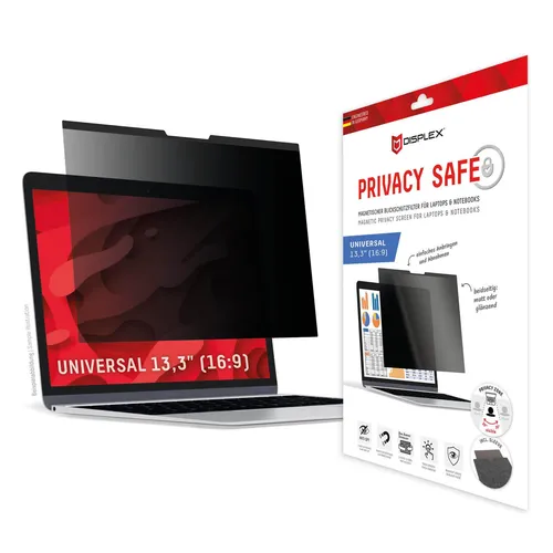 DISPLEX PRIVACY SAFE 2-Wege Blickschutzfilter für 13,3'' Laptop - Tablet Zubehör mit magnetischer Befestigung, schützt Ihre Privatsphäre und reduziert störende Einblicke von der Seite.