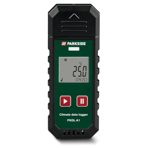 PARKSIDE Klimadatenlogger Thermometer »PKDL A1« - Präzise Messungen von -30 bis 70°C - Datenlogger für Temperatur und Luftfeuchtigkeit mit LED-Alarm, ideal für die Überwachung von Klimabedingungen in Lager oder Wohnräumen.