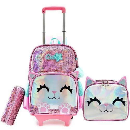 Schulranzen Trolley Set Mädchen Rosa Panda 42x30x20cm