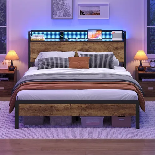 KIMENICH Bett 140X190cm mit LED-Beleuchtung und Ladestation