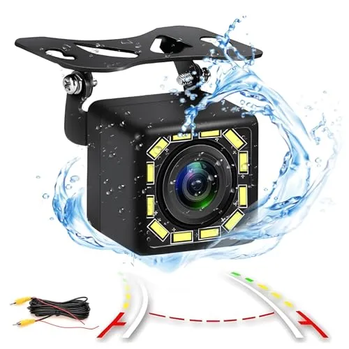 Kuuleyn HD Auto-Rückfahrkamera, Auto-Rückfahrkamera IP68 wasserdichte 8-LED-Rückfahr-Backup-Nachtsichtkamera für universelle Autos, SUV, LKWs, Wohnmobile und mehr (HD)
