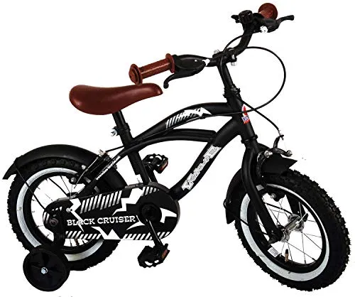 Kinderfahrrad Volare Black Cruiser 12 Zoll Mattschwarz | Metallrahmen Stützräder 2 Felgenbremsen Weißwandreifen Fahrradklingel | Alter 3-4 1/2 Jahre